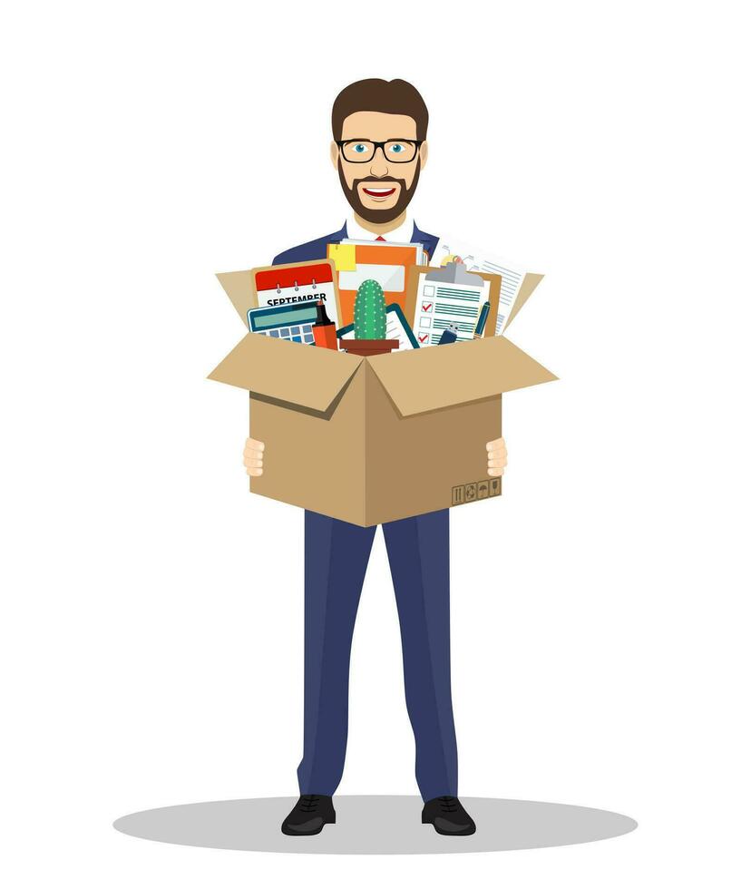 Businessman holding in a cardboard box vector