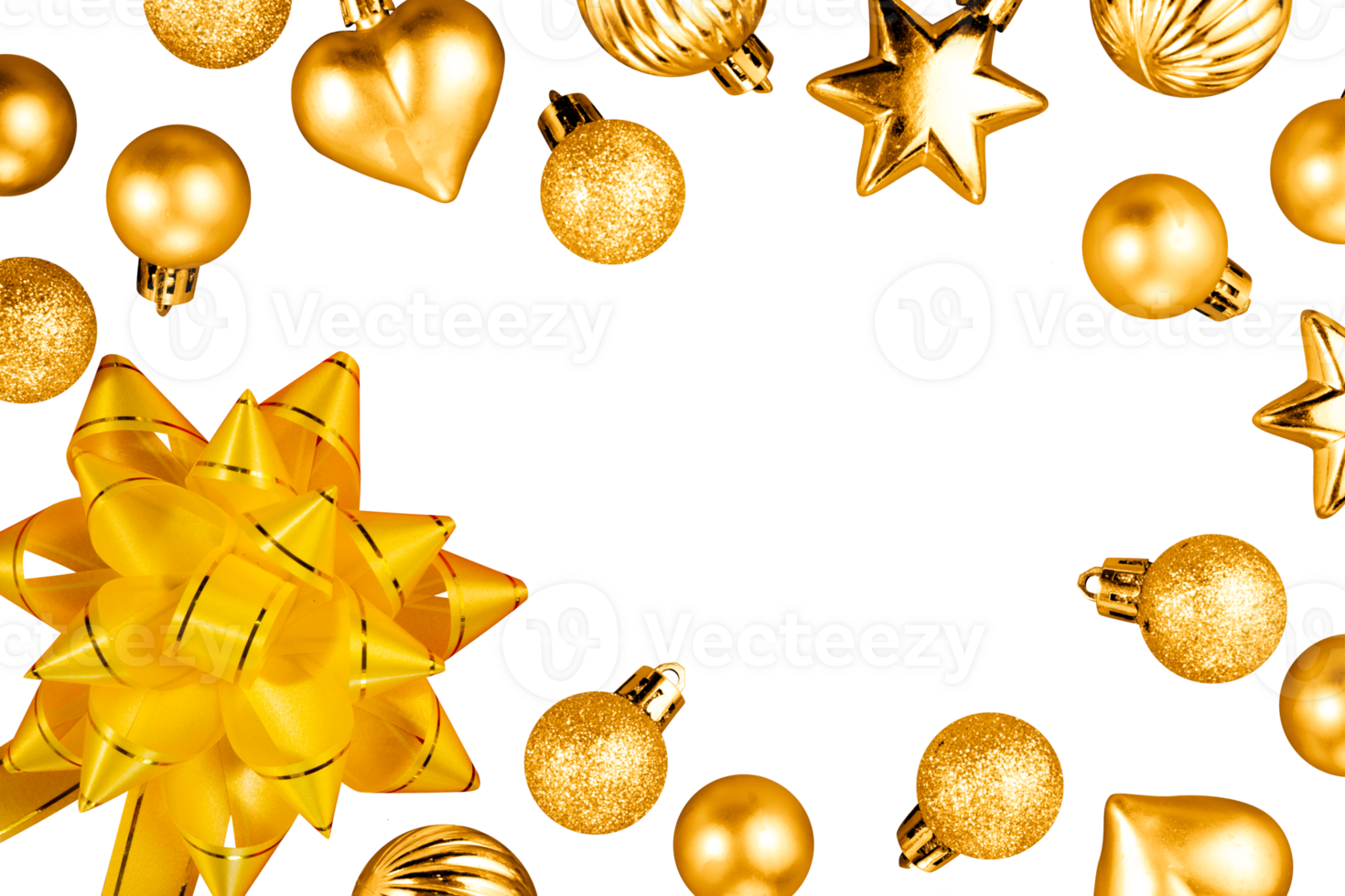 Golden Christmas frame with ball and ribbon png