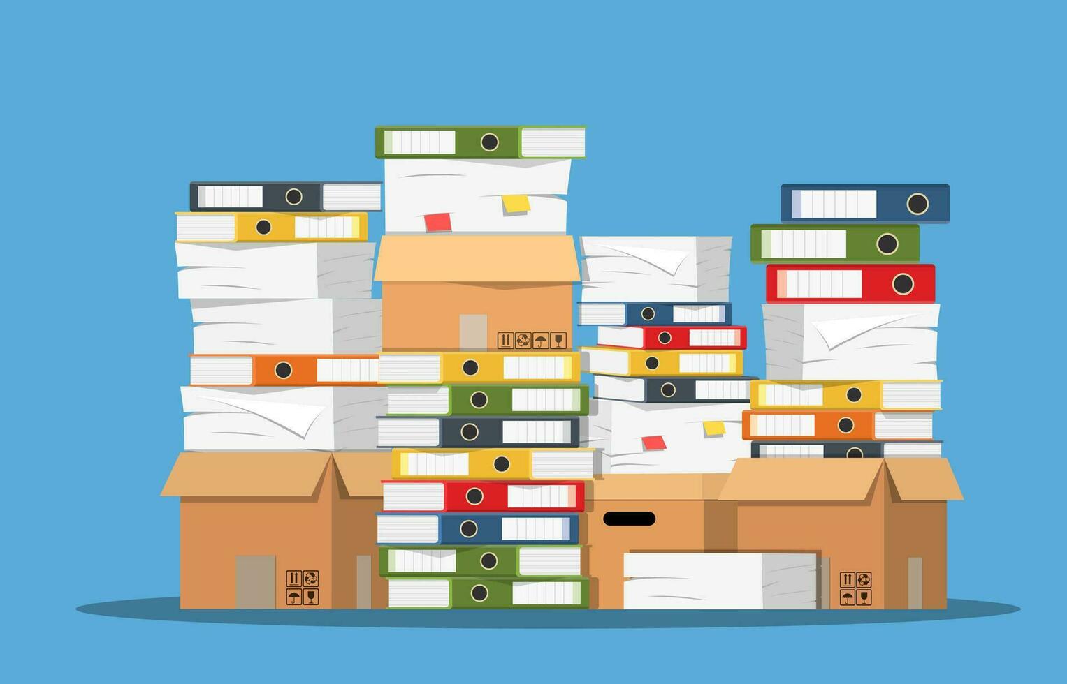 Pile of paper documents and file folders. vector