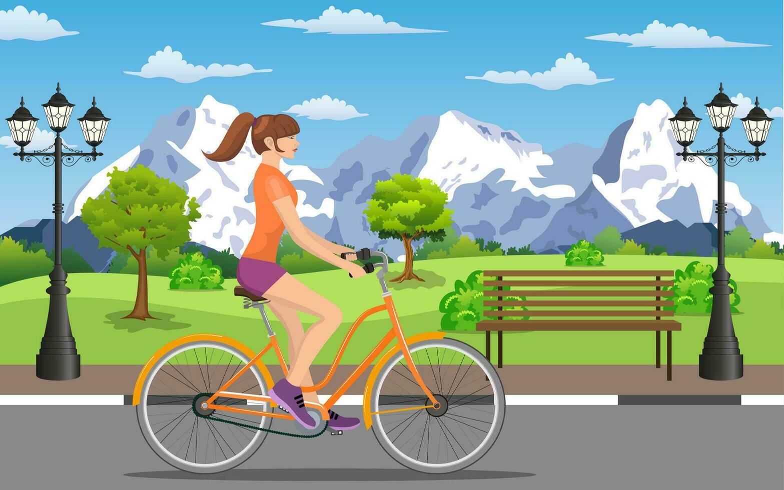 Couple Riding Bicycles In Public Park, vector