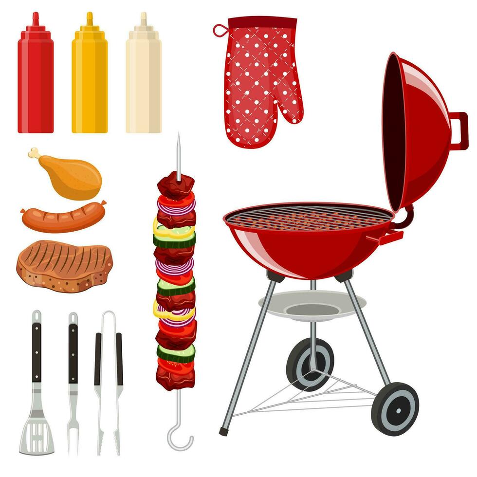 Bbq barbecue elements set vector