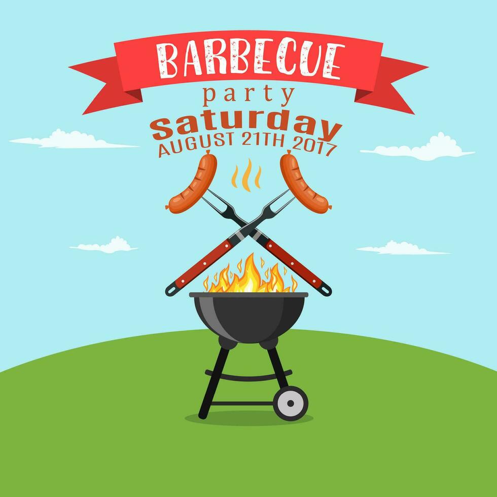 Invitation card on the barbecue. vector