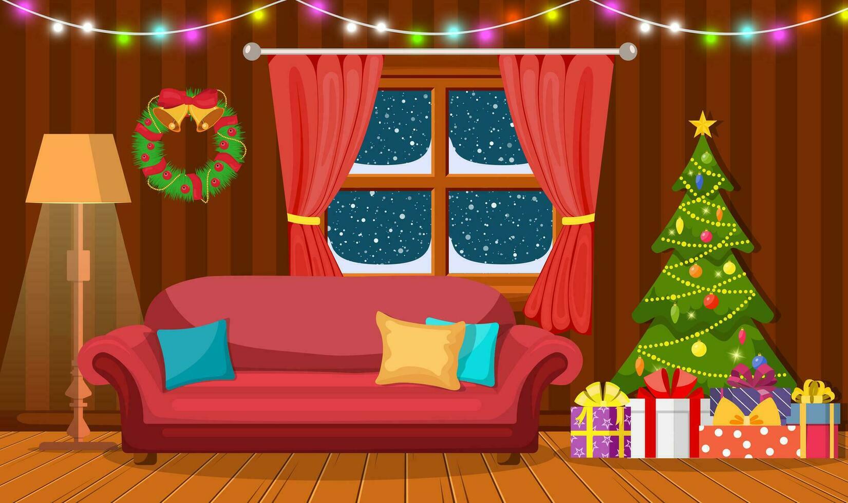 Christmas interior of the living room vector