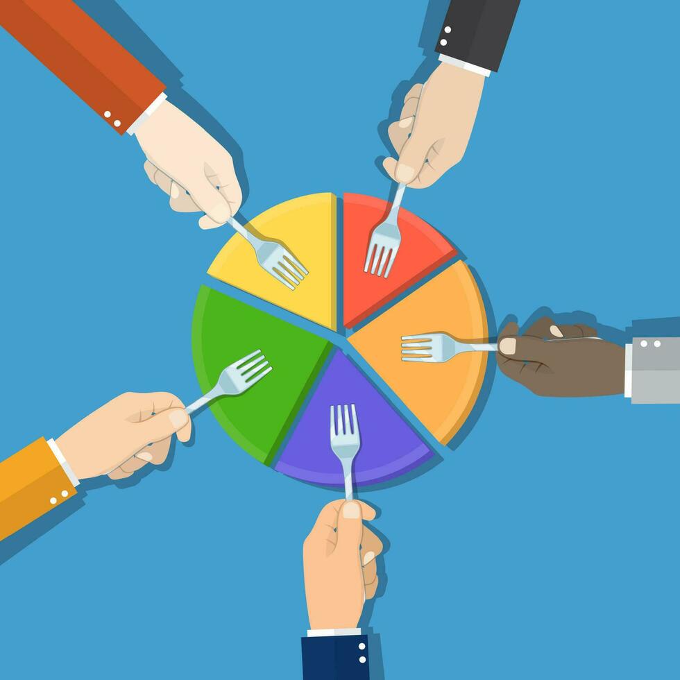 Market share. Hand picking pie chart vector