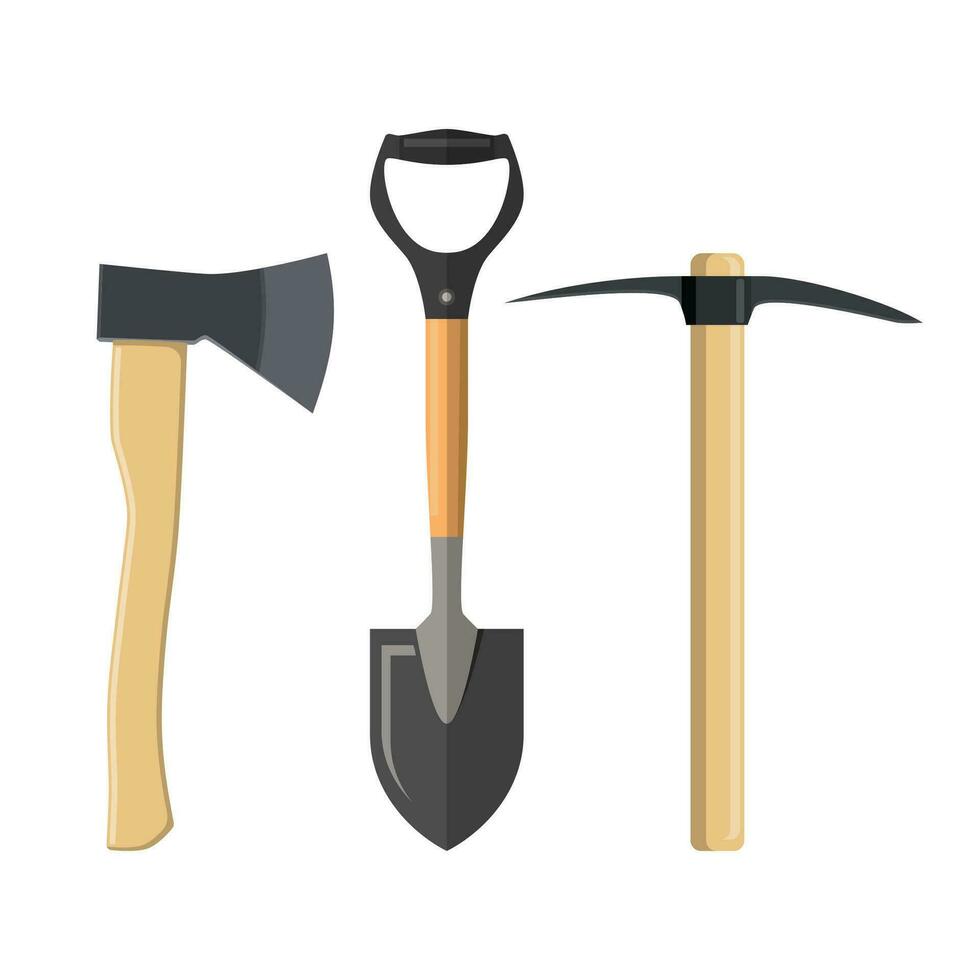 Pickaxe, shovel and ax. vector