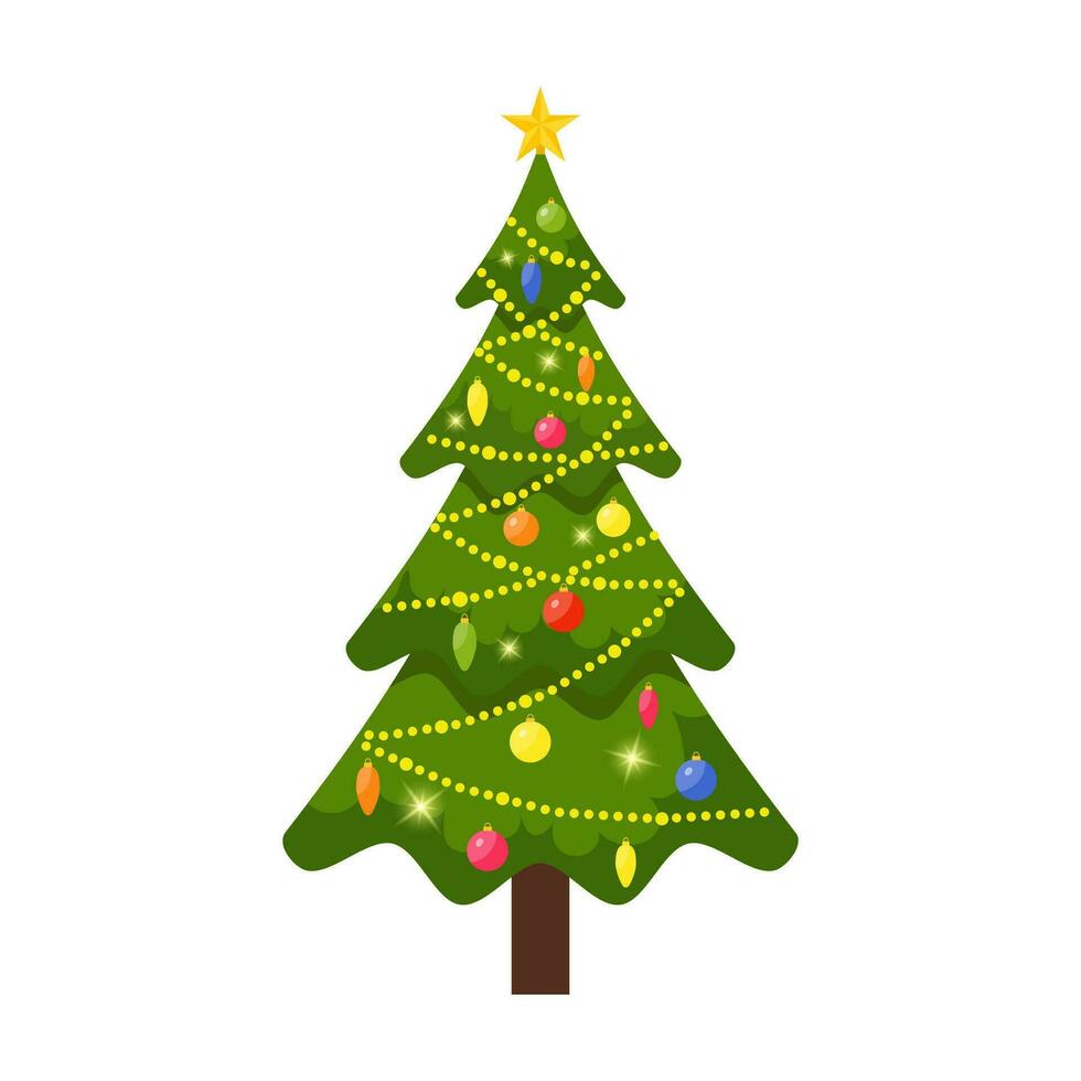 Christmas tree decorated with colorful balls, vector