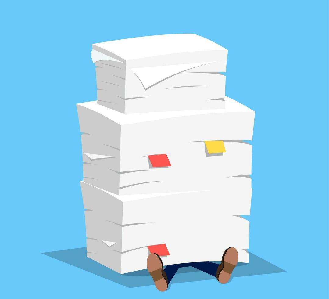 Businessman under the stack of paper, vector