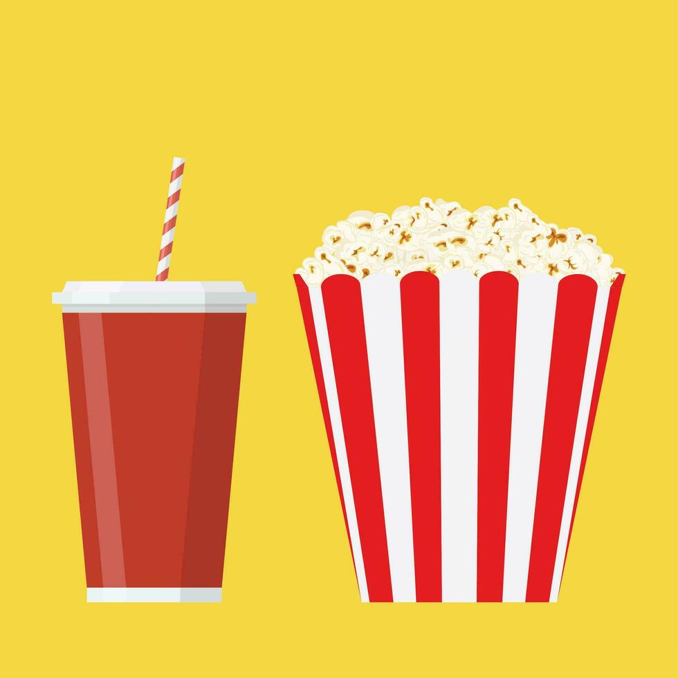 bowl full of popcorn and glass of drink. vector