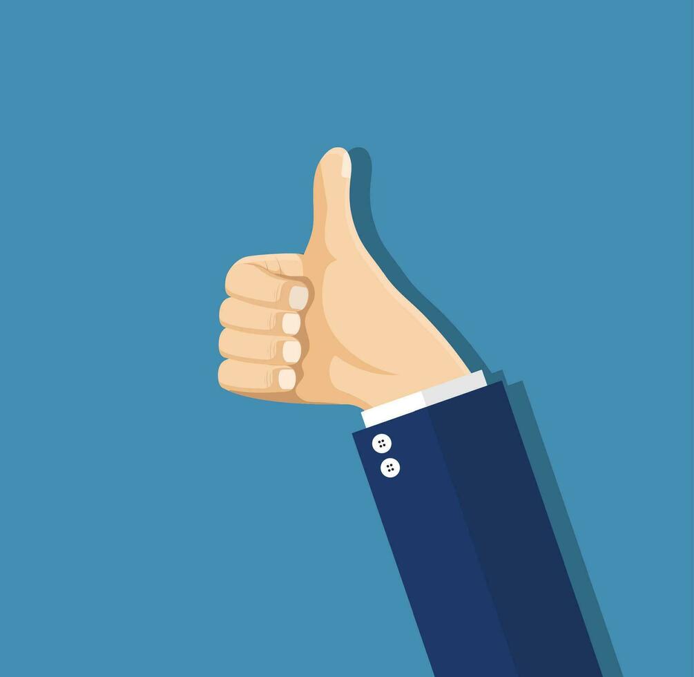 Businessman hands hold thumbs up. vector
