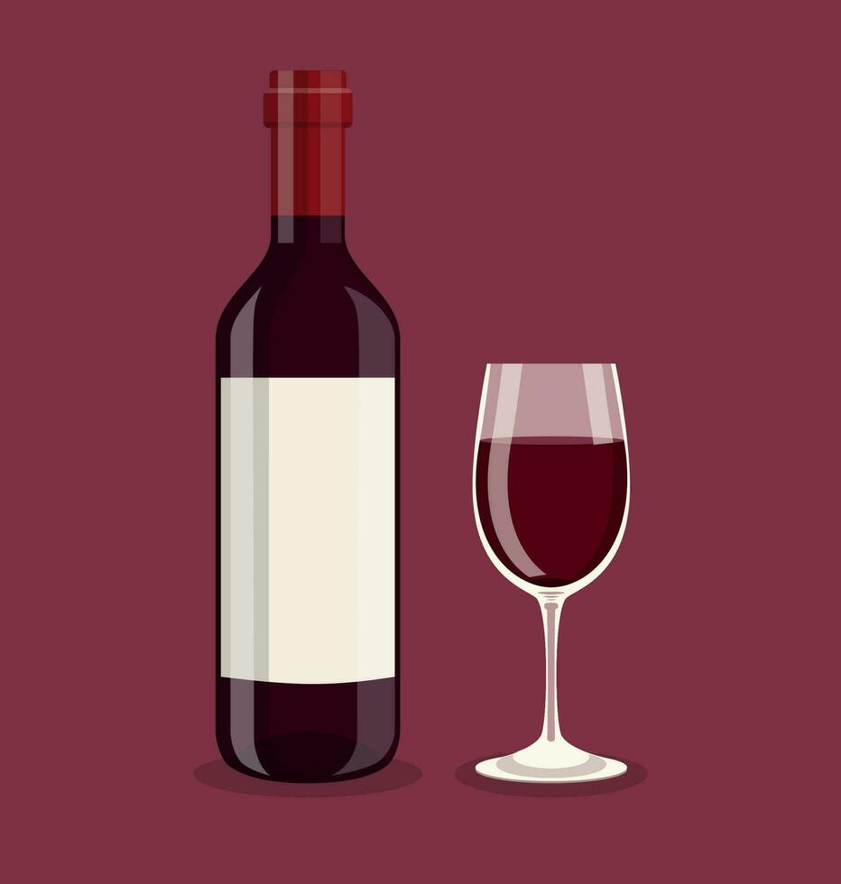 Flat bottle and a glass of wine vector