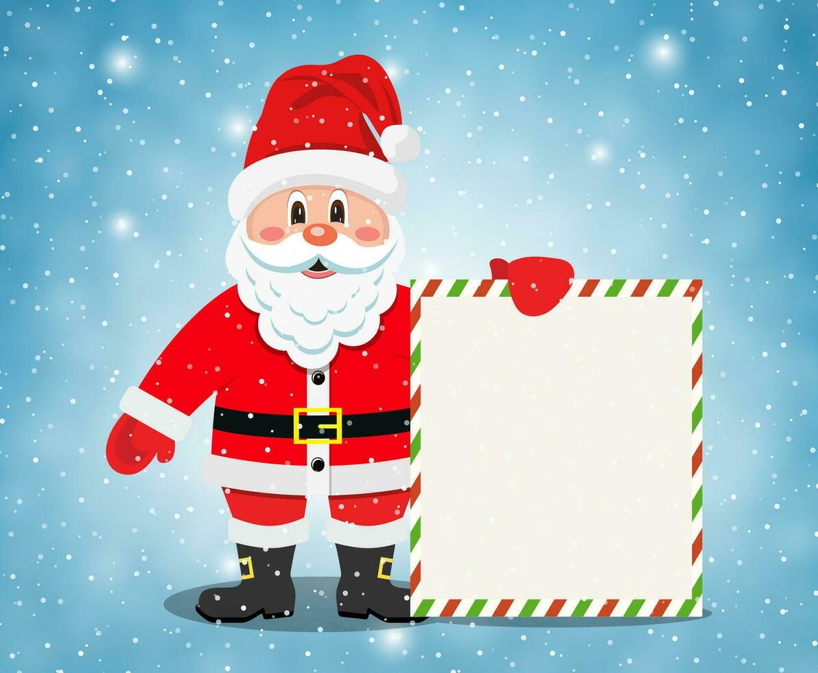 Merry Santa Claus standing with christmas banner vector