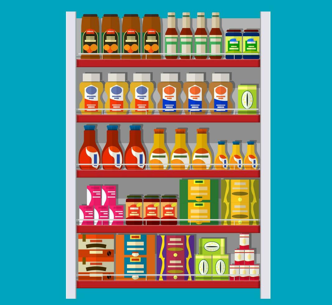 Supermarket shelves with groceries. vector