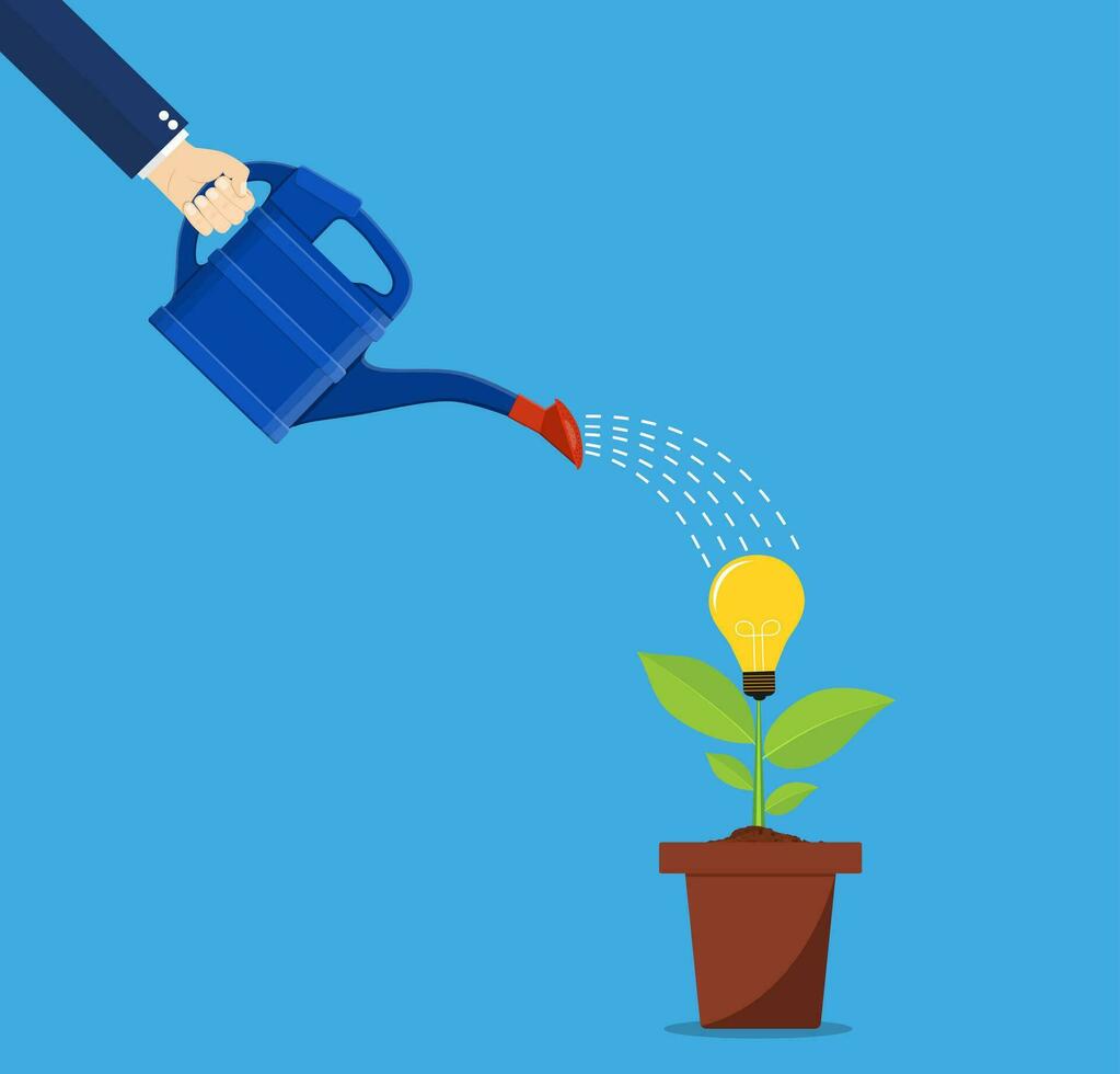 Hand of business person watering idea tree. vector