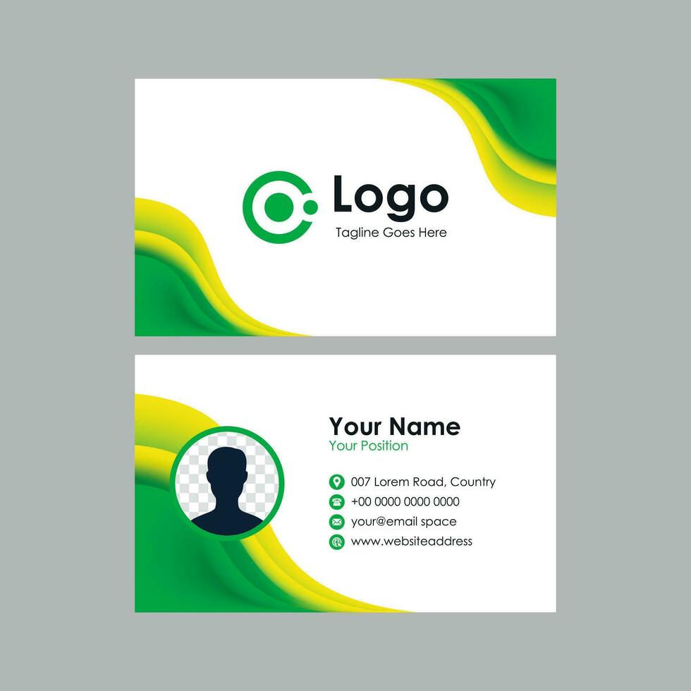 business card template with green wavy background vector