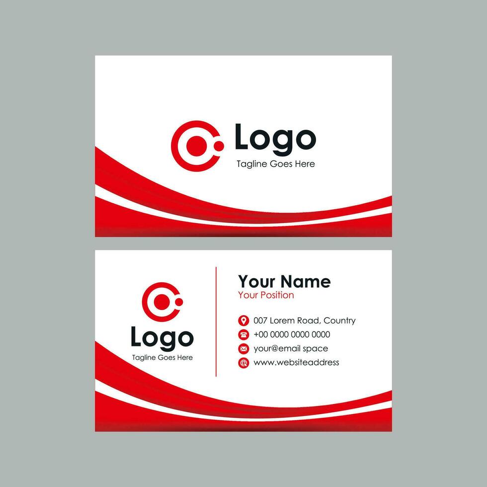 business card template with red white curvy background vector