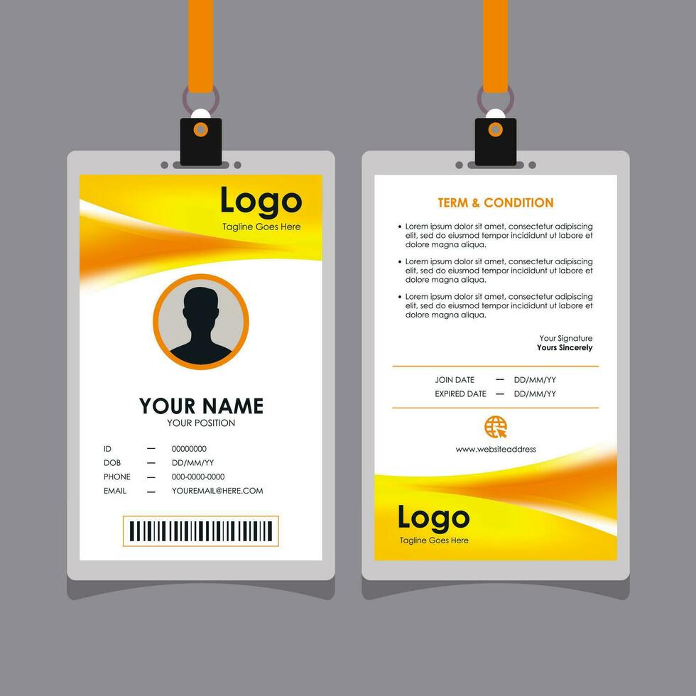 resumen amarillo naranja carné de identidad tarjeta diseño vector