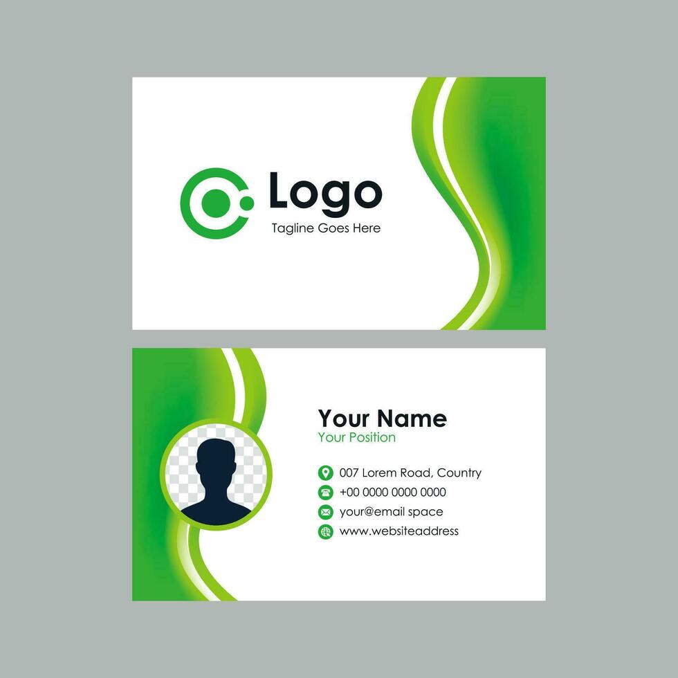 business card template with green wavy background vector