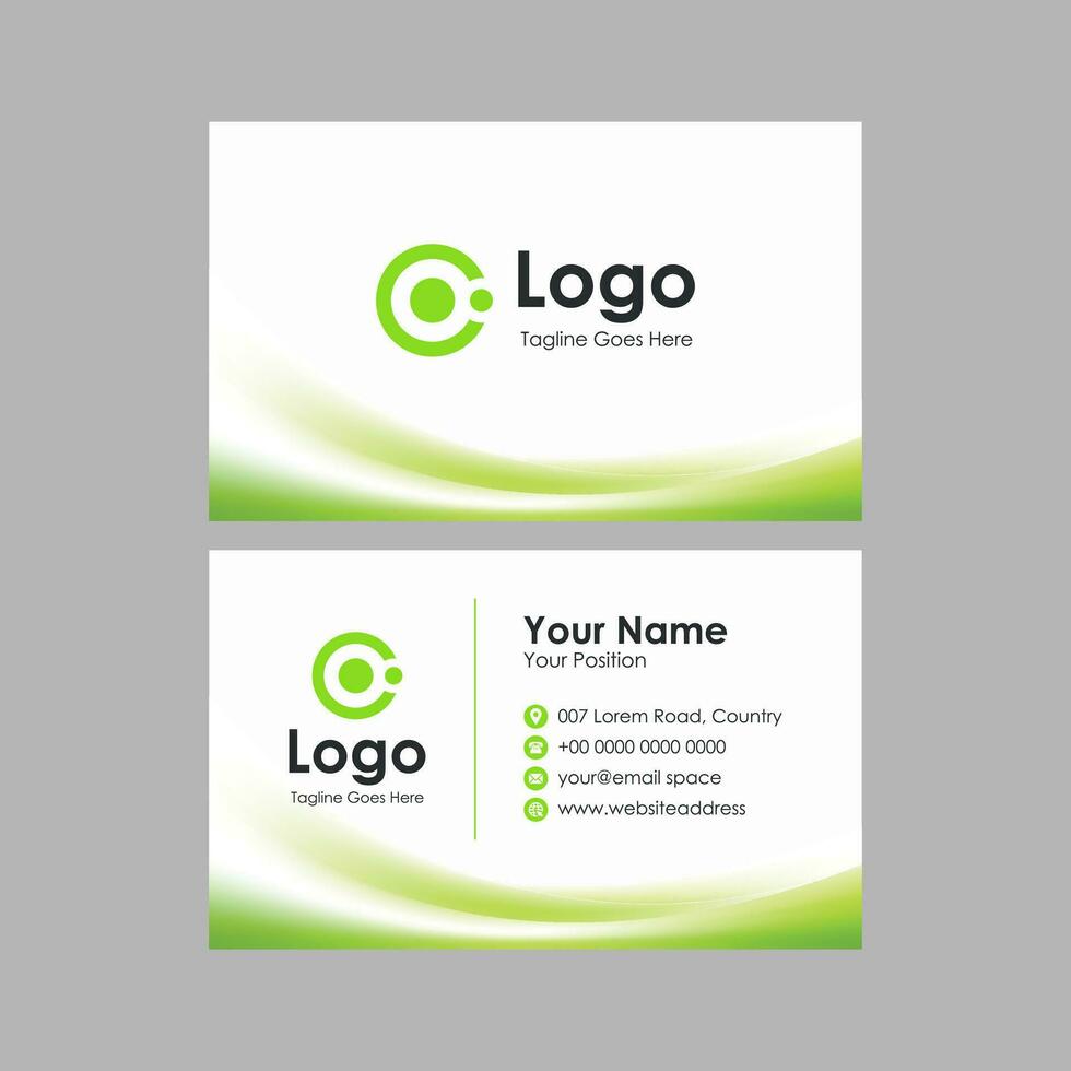 business card template with green wavy background vector