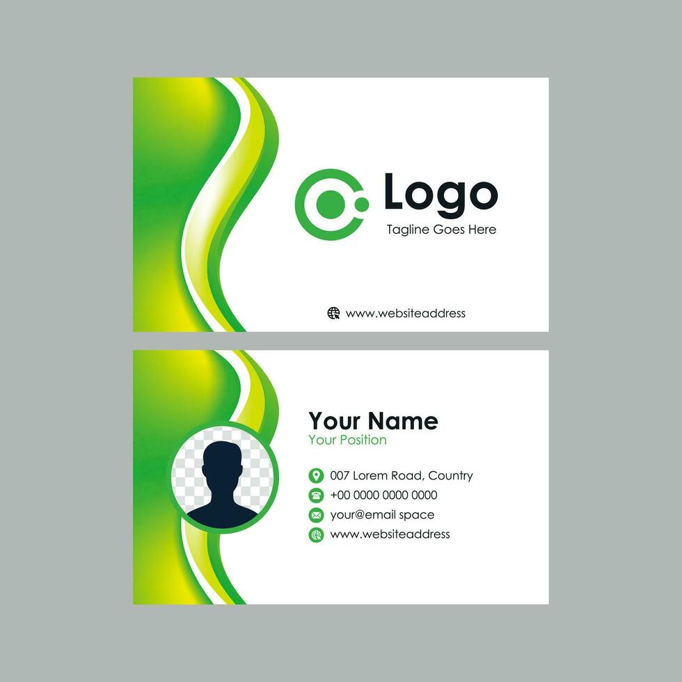 business card template with green wavy background vector