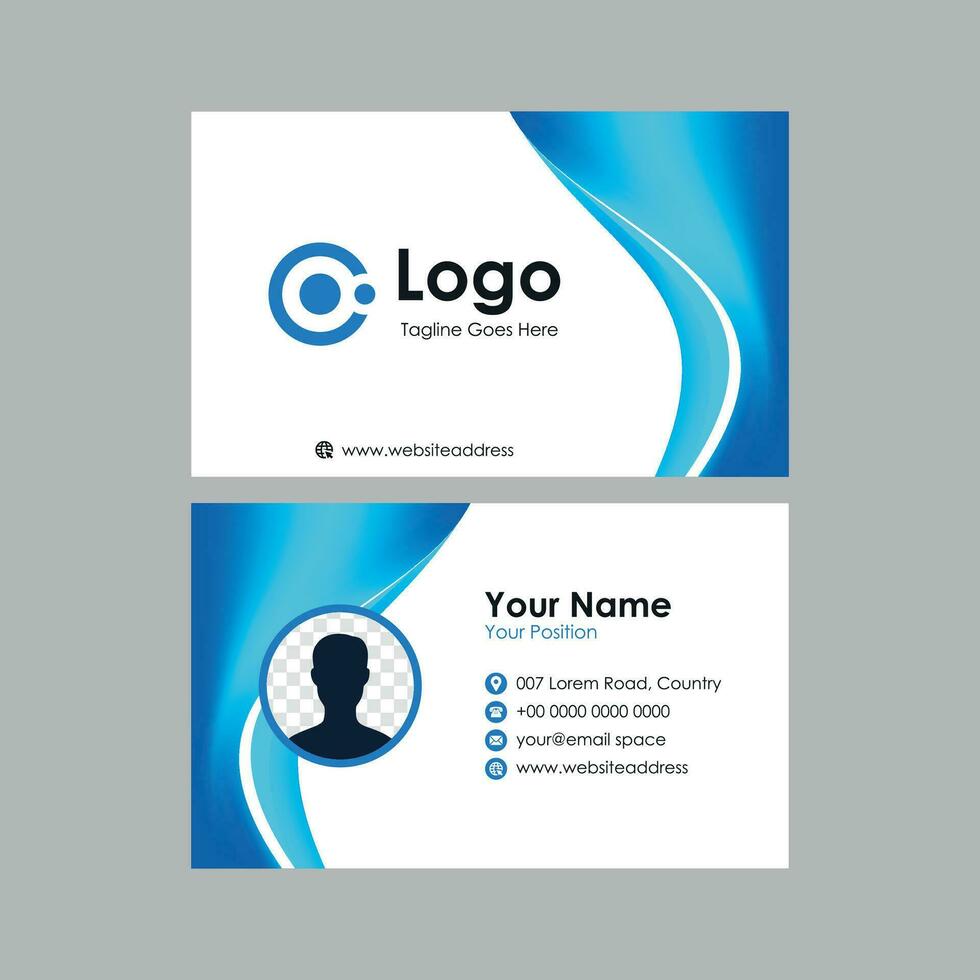 business card template with blue wavy background vector