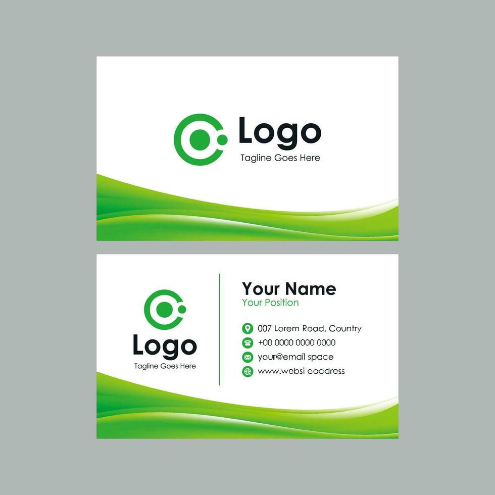 business card template with green wavy background vector