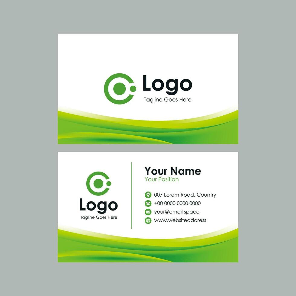 business card template with green wavy background vector