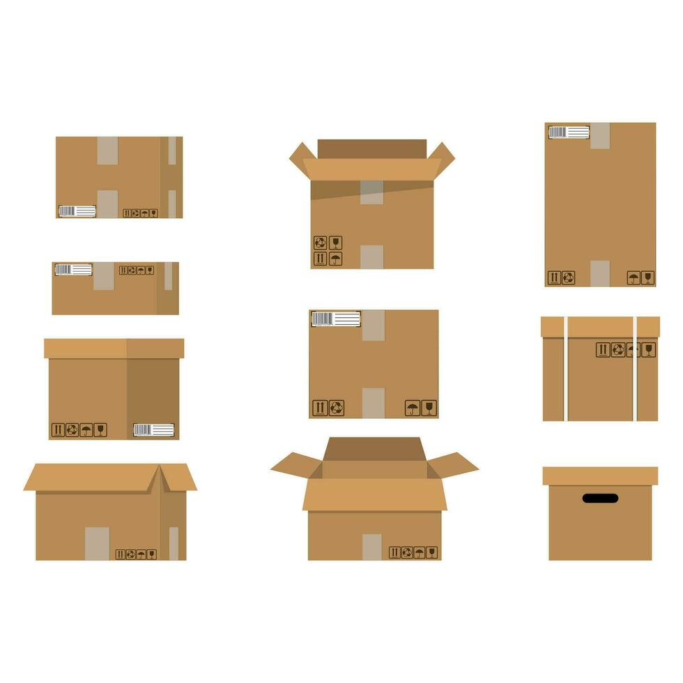 Pile cardboard boxes set. vector