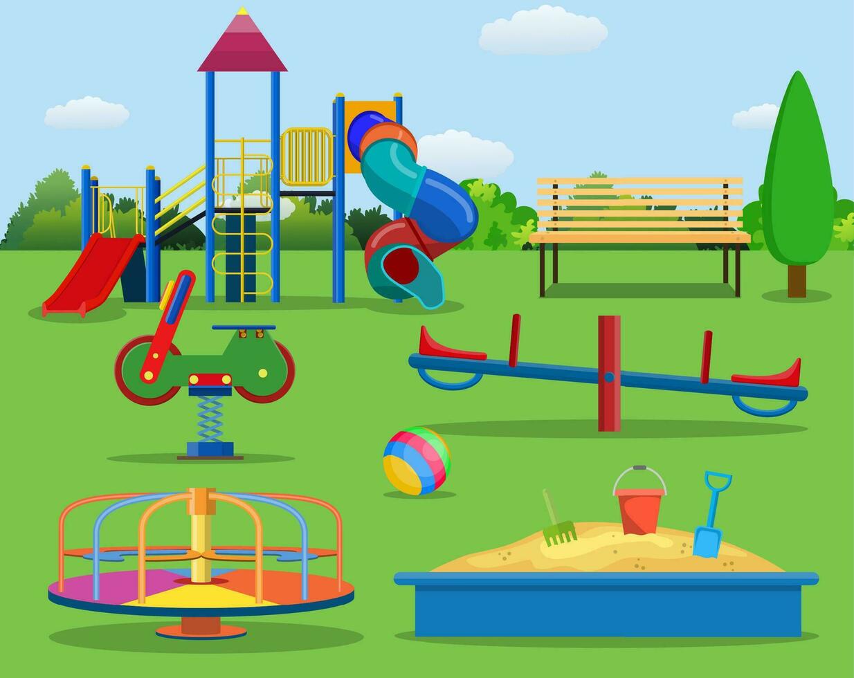 Kids playground cartoon concept background. vector