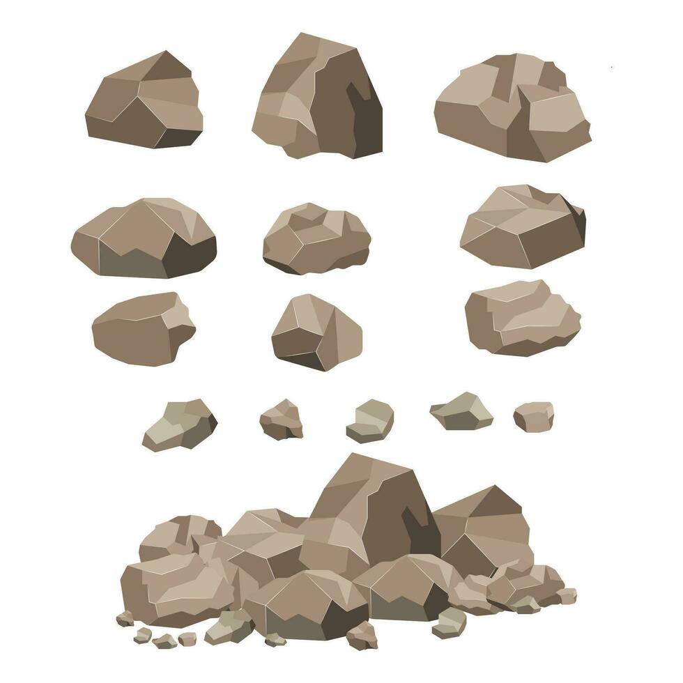 Rock stone big set cartoon. vector