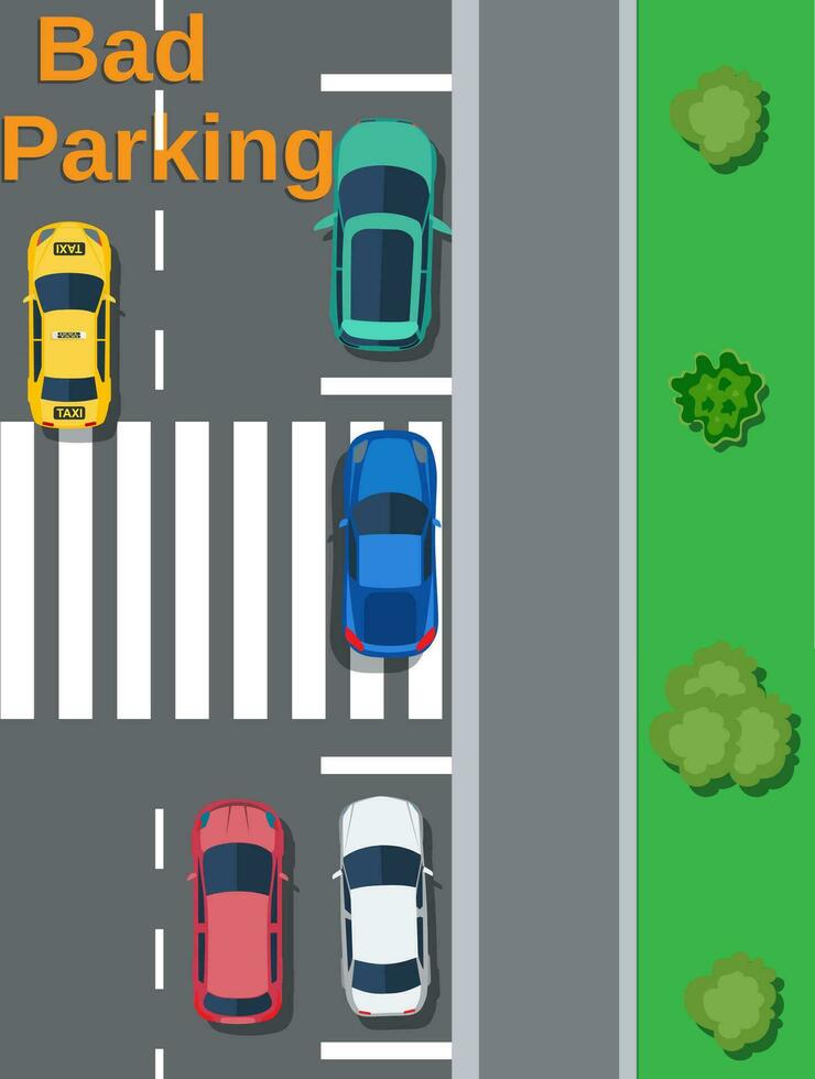 City parking lot with different cars. vector