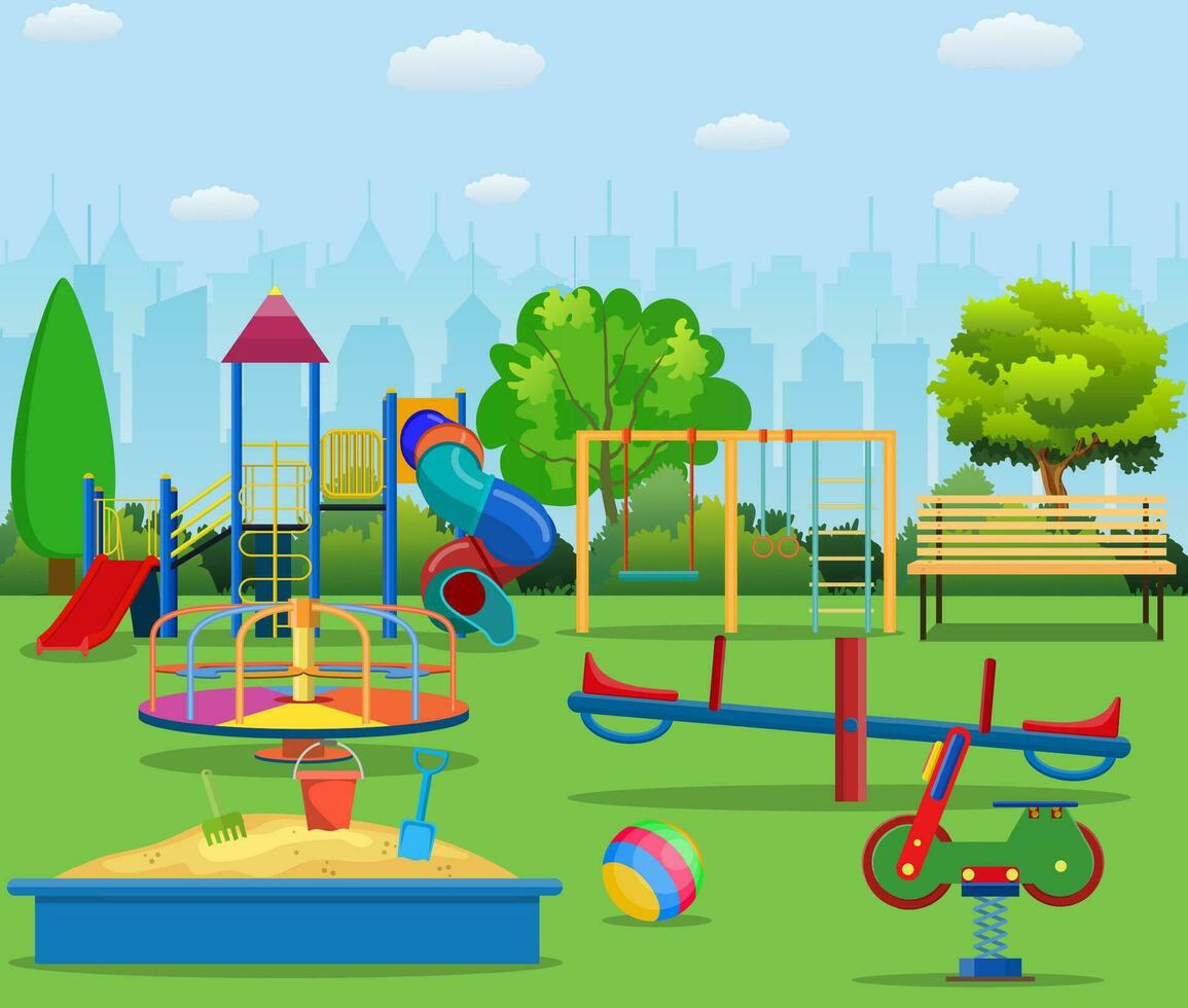 Kids playground cartoon concept background. vector