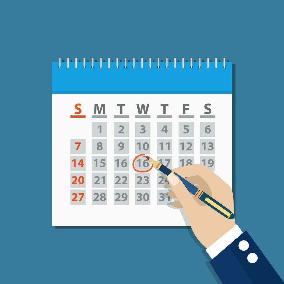 businessman hand mark on the calendar by pen. vector