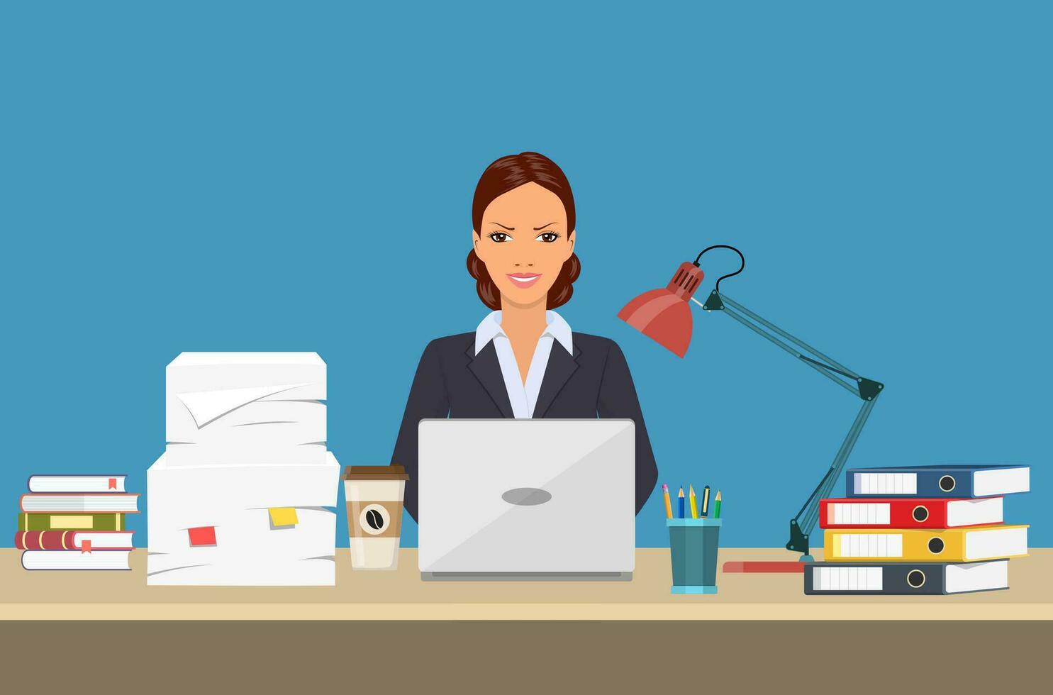 businesswoman with office things. vector