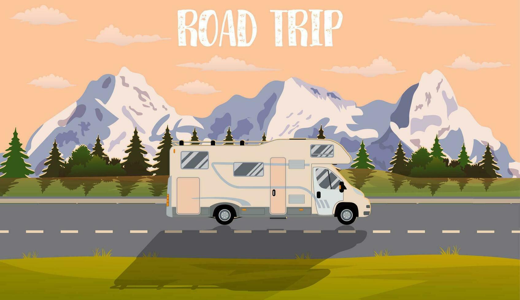 Vector flat web banner on the theme of Road trip,