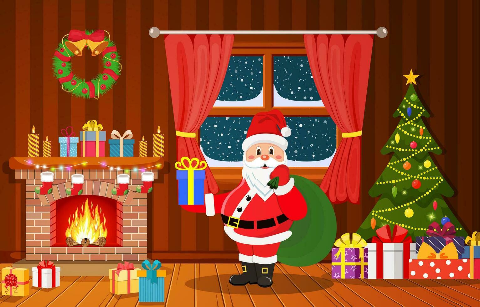 Santa Claus in Christmas room interior vector
