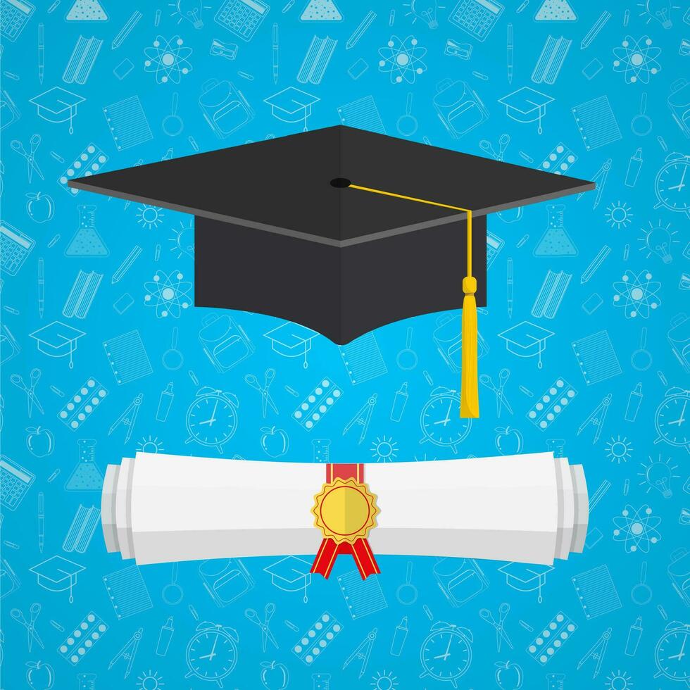 University student cap and diploma vector