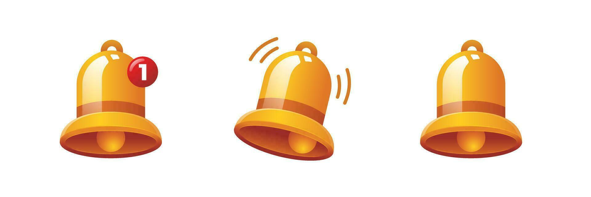 set of 3d notification bell icon vector