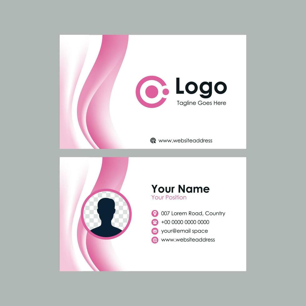 business card template with pink wavy background vector