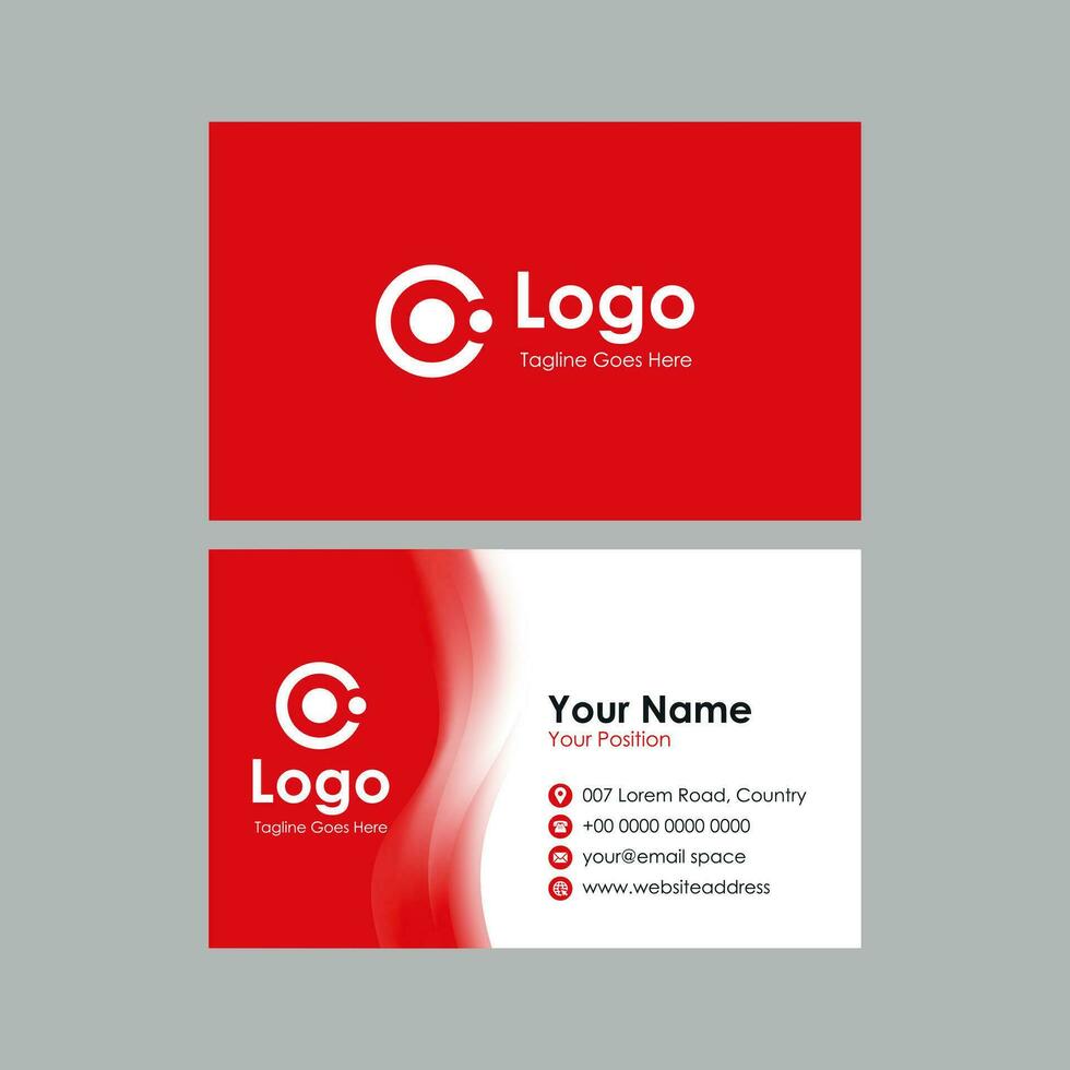 business card template with red white wavy background vector