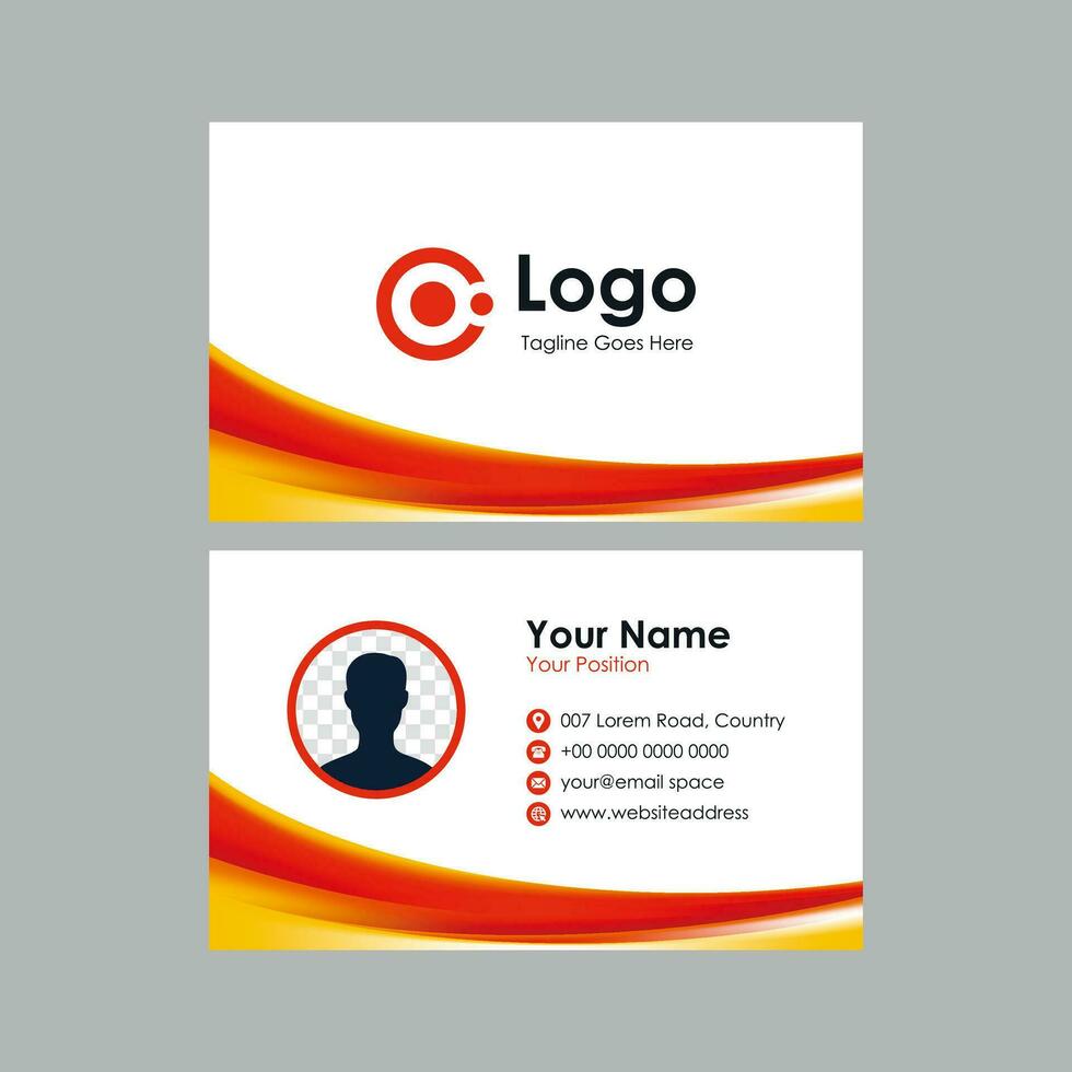 business card template with red orange curvy background vector