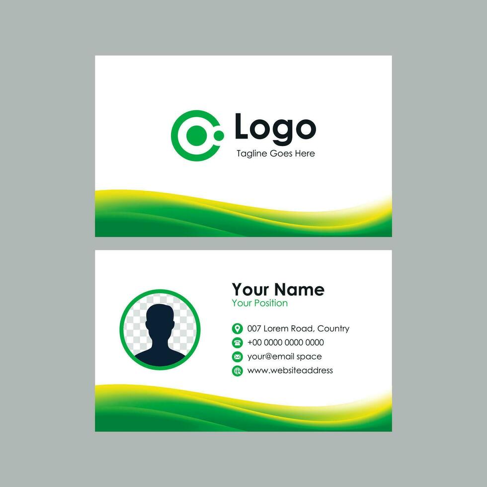 business card template with green wavy background vector