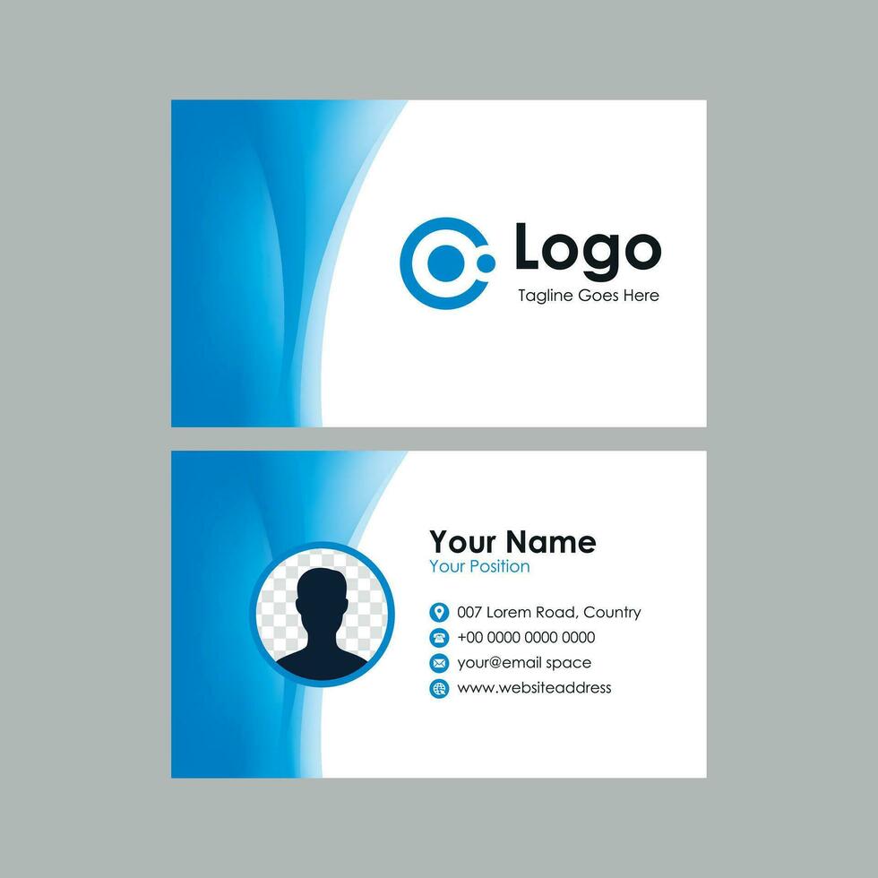 business card template with blue wavy background vector