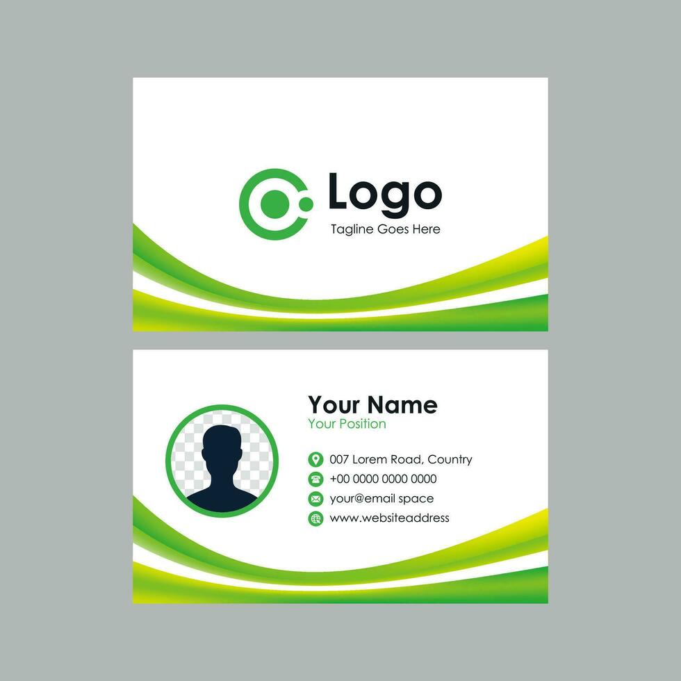 business card template with green curvy background vector