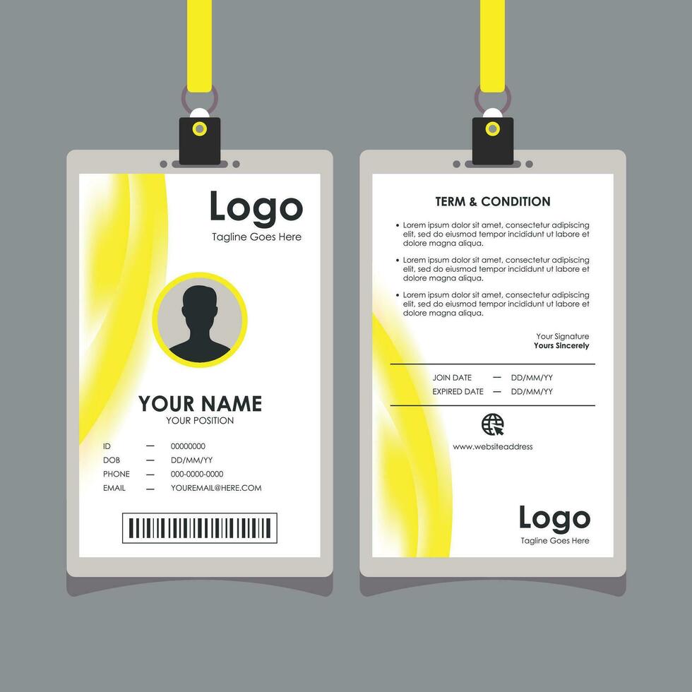 amarillo curvilíneo carné de identidad tarjeta diseño vector