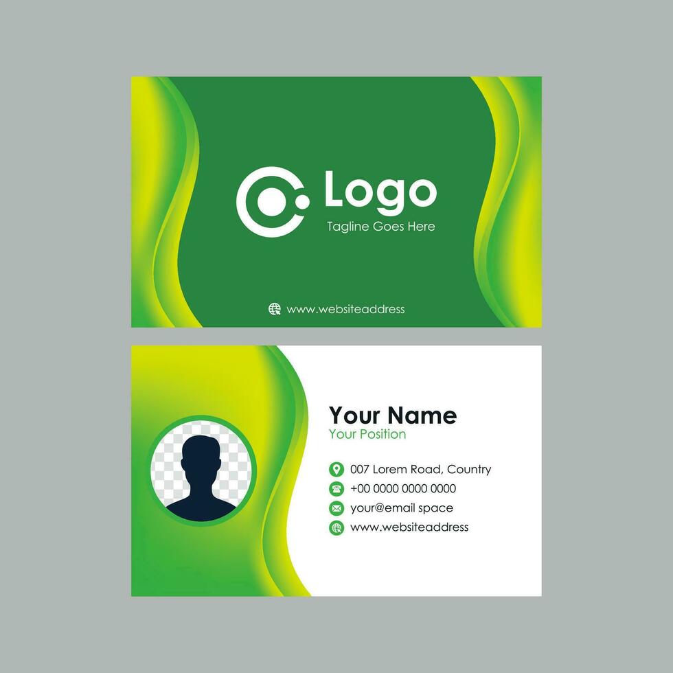 business card template with green wavy background vector