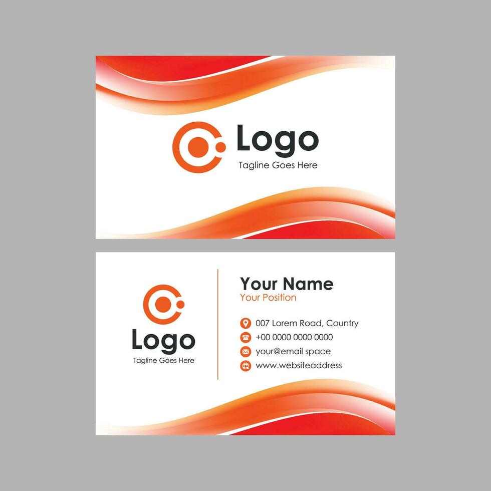 business card template with elegant red wavy background vector