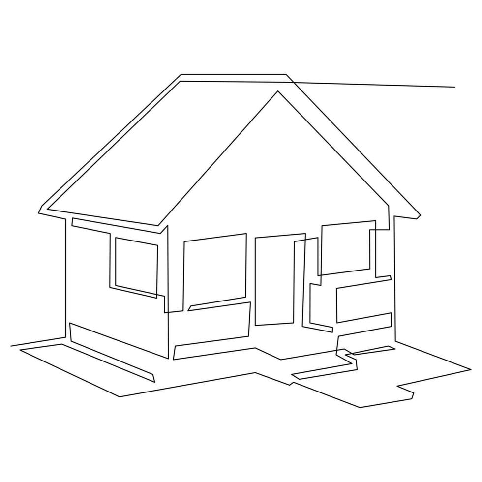 House single line continuous outline vector art drawing and simple one line home minimalist design