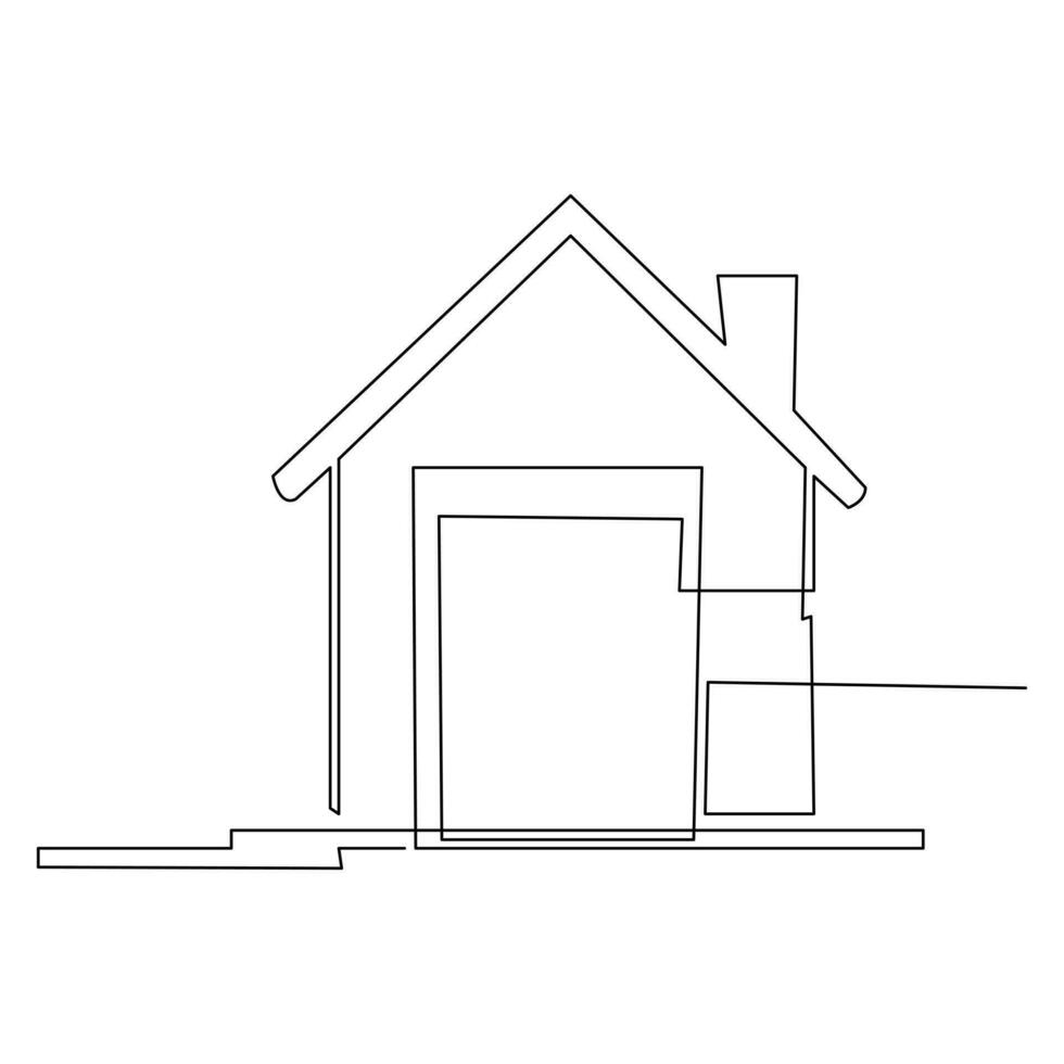 House single line continuous outline vector art drawing and simple one line home minimalist design