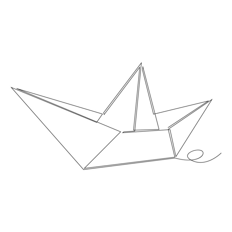 continuous paper boat single line outline vector art drawing and simple one line minimalist design