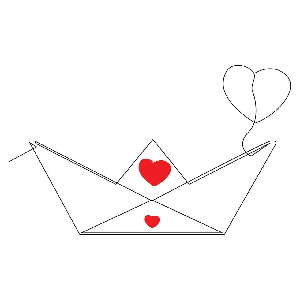 continuous paper boat single line outline vector art drawing and simple one line minimalist design